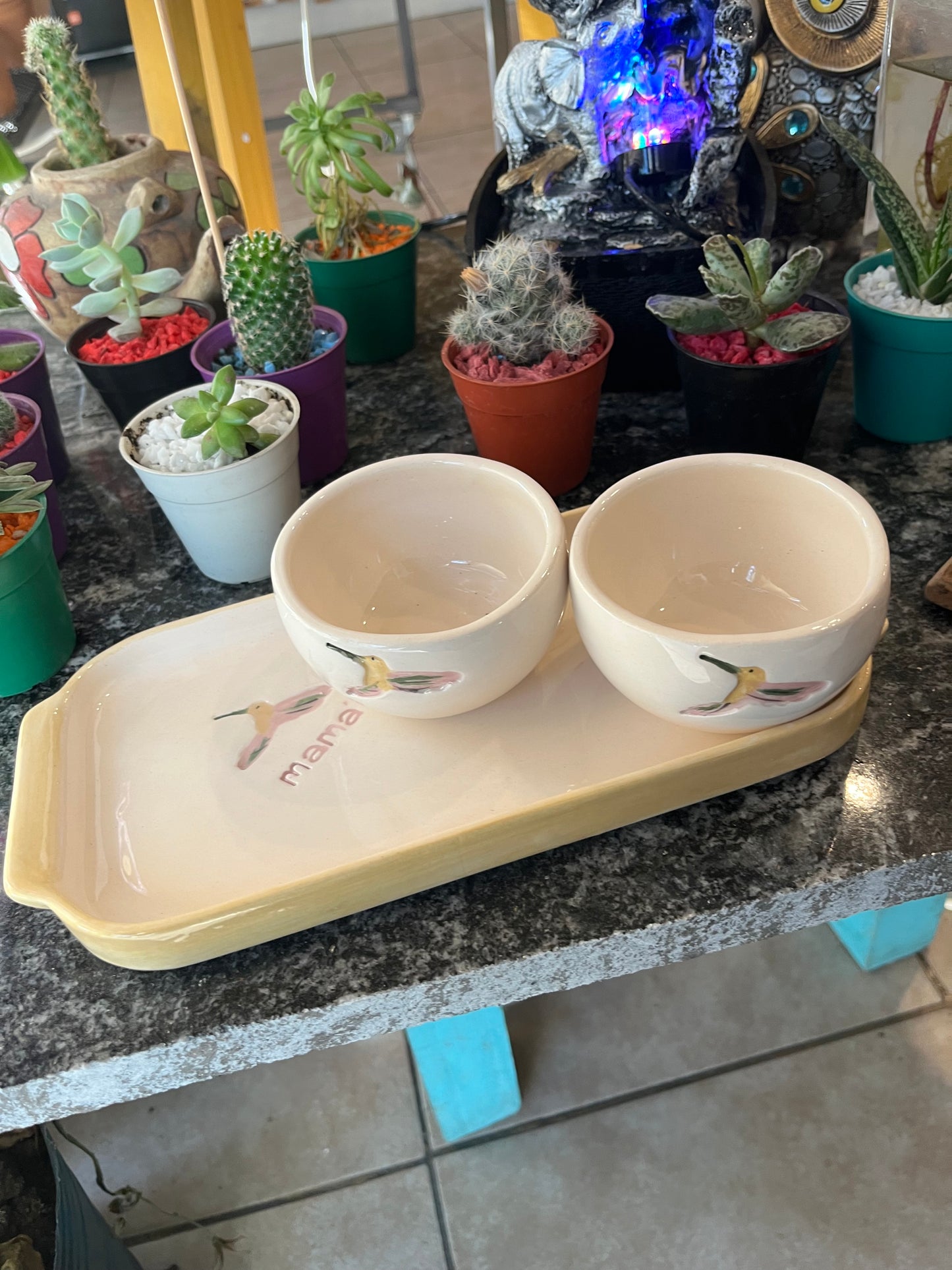Cuencos x2 + bandeja ceramica